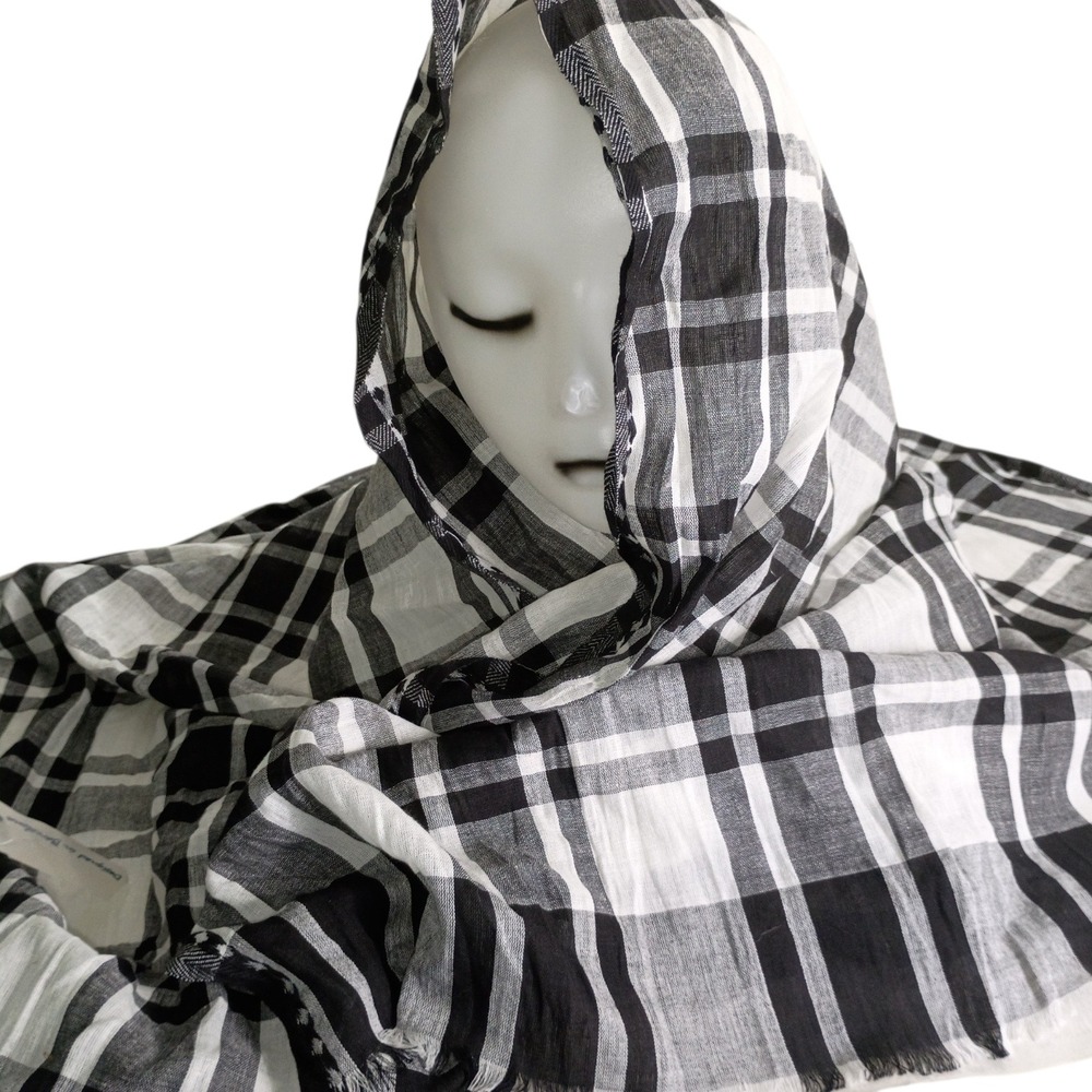 Stradivarius Black White Plaid Scarf Wrap Shawl Cotton Lightweight Oversized NWT